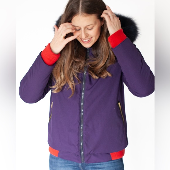 Homemade purple and red bomber coat with real fur hood | S/M | winter | holiday - Picture 3 of 12